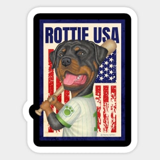 Rottie red white blue pastime Rottweiler Holding Baseball Bat USA Sticker